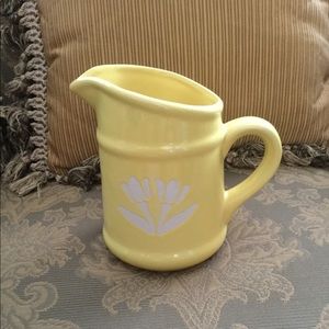 Ceramic Yellow Pitcher w/ White Tulip Etching 6”